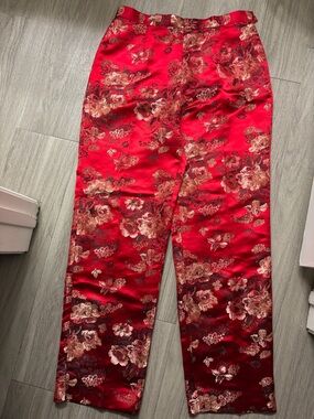 Vintage Soho Red Satin Floral Jacket with Gold Accents